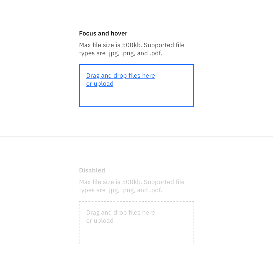 Examples of drag and drop file uploader states